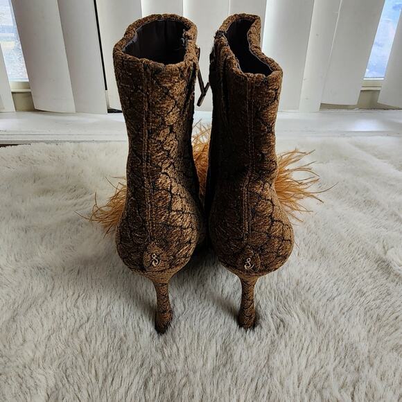 NEW Sam Edelman Brown Ency Feather Point Toe Heeled Ankle Bootie - Picture 10 of 13